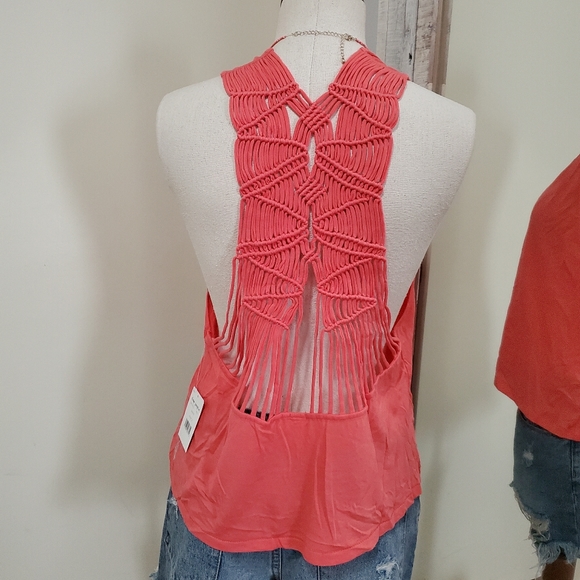Free People Wider Macrame Knotted Tank Top Peach S - Picture 8 of 13